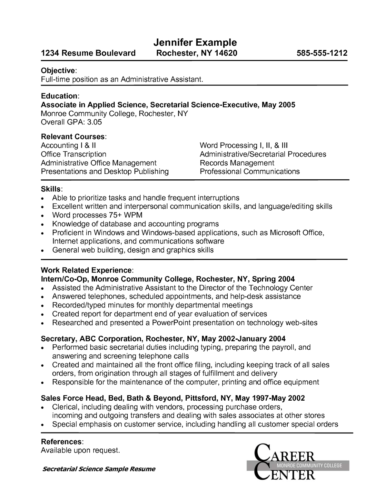 Resume examples for administrative jobs